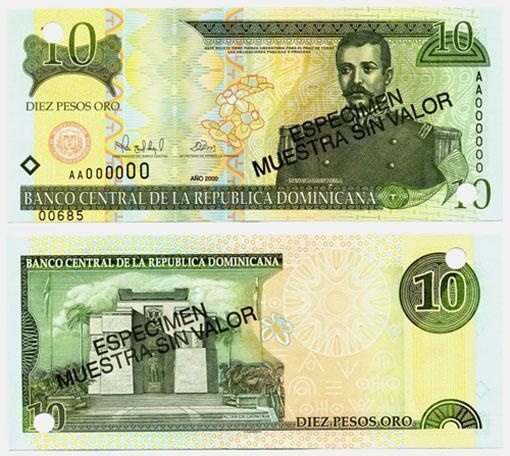 Dominican Rep. P159s(2000)(U) 10 Pesos (Specimen)