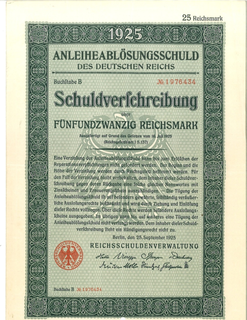 Germany 25 Reichsmark Bond Issue, 1925