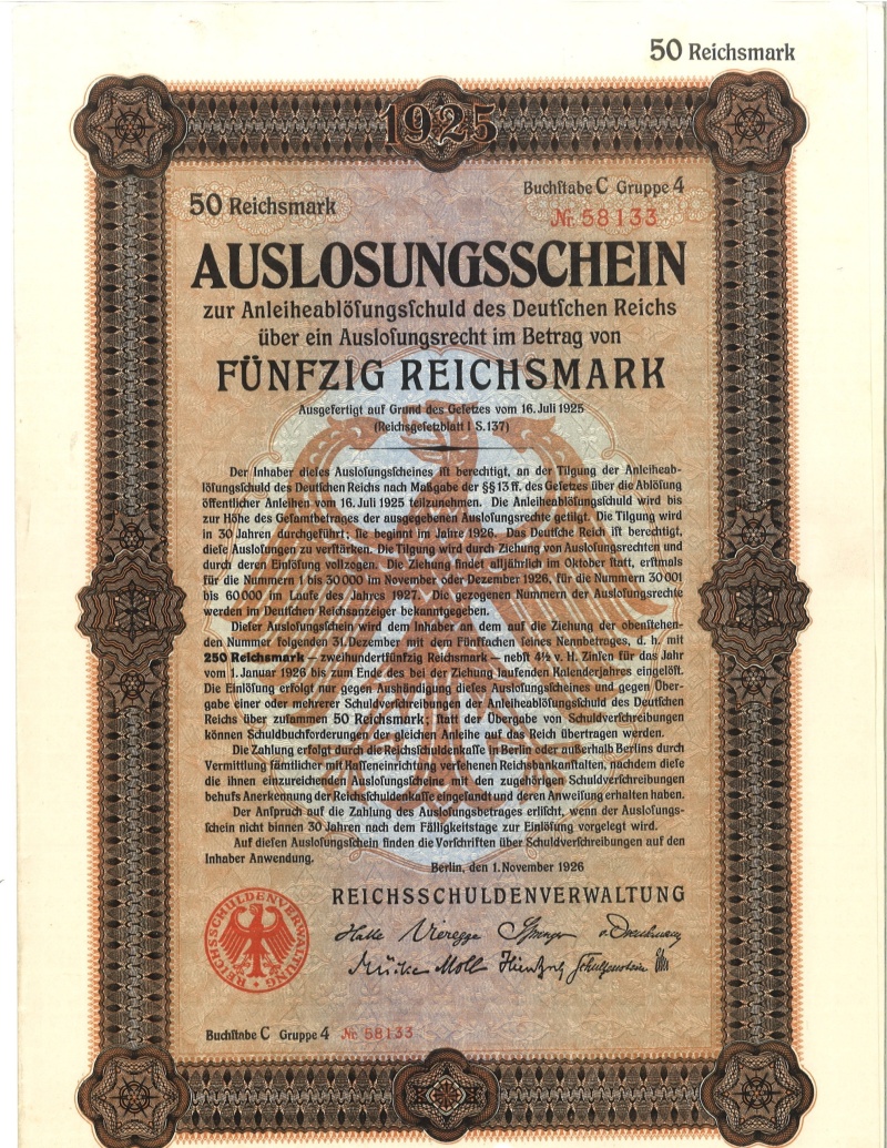 Germany 50 Reichsmark Bond Issue, 1925