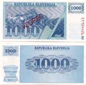 Sloveniap9s1(U) 1,000 T/Overprint