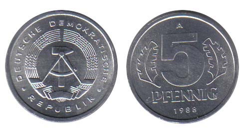 Germany D. R. Km9.2(U) 5 Pfennig