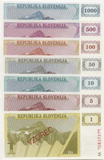 Slovenia Set Of 7 Overprint Specimen Notes