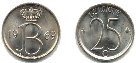 Belgium Km154.1(U) 25 Centimes