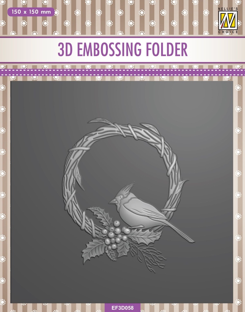 Nellie's Choice 3D Embossing Folder Square - Christmas Bird
