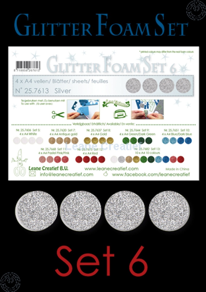 Glitter Foam Set 6, 4 Sheets A4 Silver
