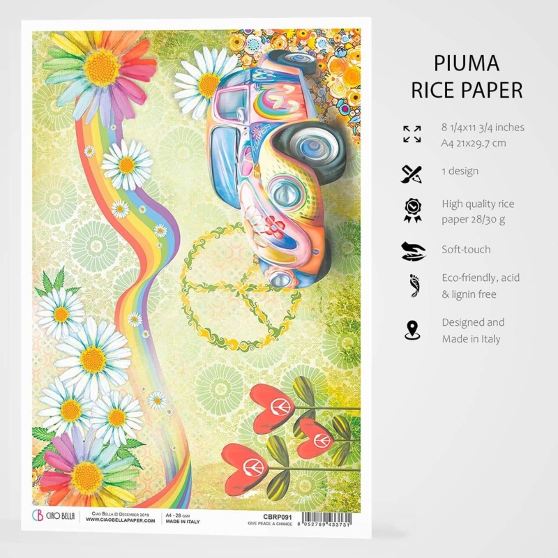Ciao Bella Rice Paper A4 Give Peace A Chance
