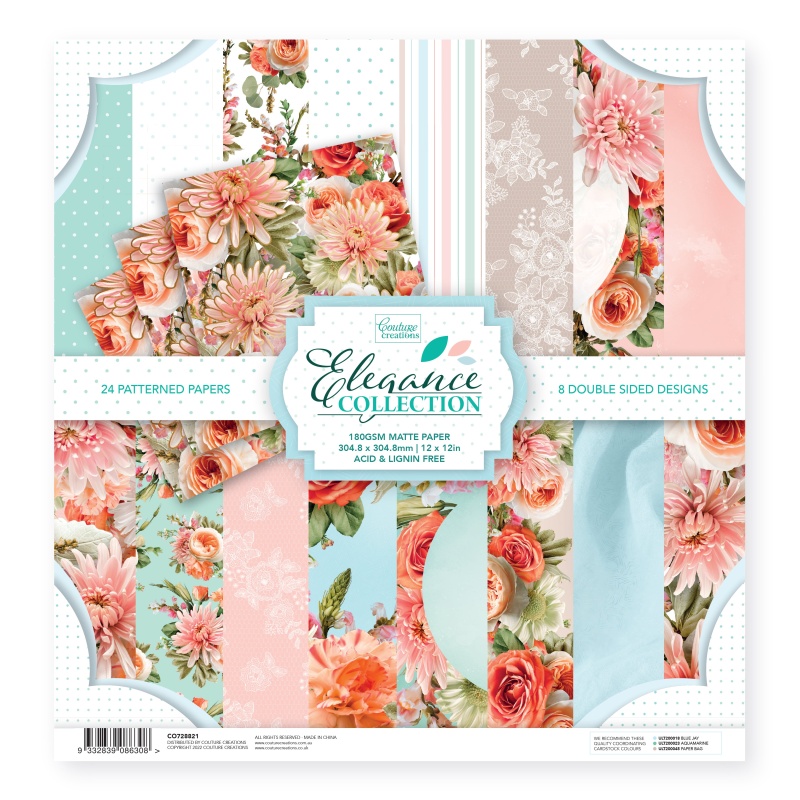 Couture Creations - Elegance Collection - 12 X 12 Paper Pad Inc. 3 Foiled Sheets (3 X 8 Designs | 24 Sheets)