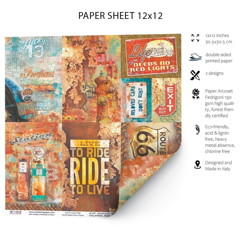 Ciao Bella Rusted Cards Paper Sheet 12"X12" 1 Sheet