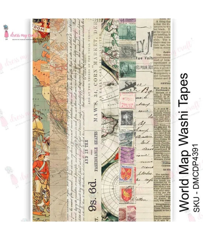 Dress My Craft Transfer Me - World Map Washi Tapes