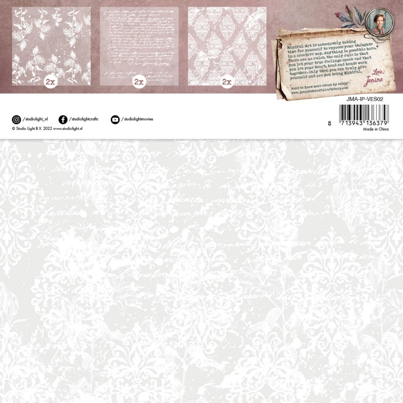 Jma Vellum Sheets Flowers, Script & Baroque Inner Peace 203X203x2mm 6 Sh Nr.02