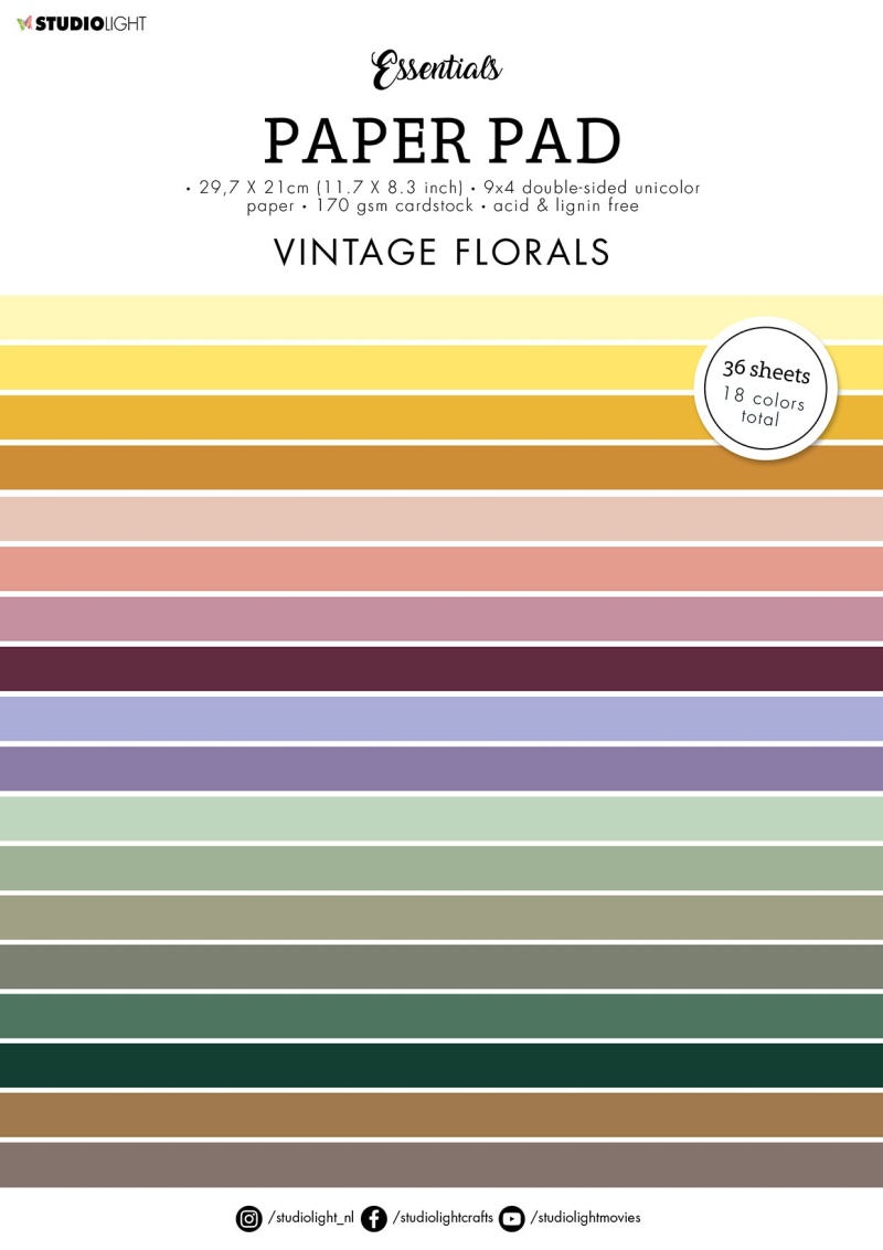 Sl Paper Pad Double Sided Unicolor Vintage Florals Essentials 210X297x9mm 36 Sh Nr.69