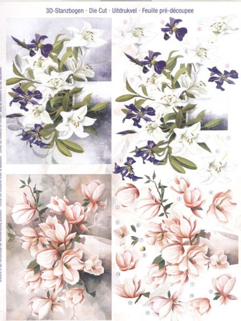 3D Precut - Realistic Cut Flowers - Lily, Magnolia