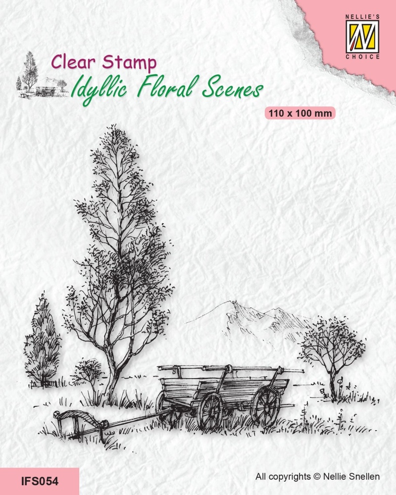 Nellie's Choice Clear Stamp Idyllic Floral Scene - Meadow With Cart