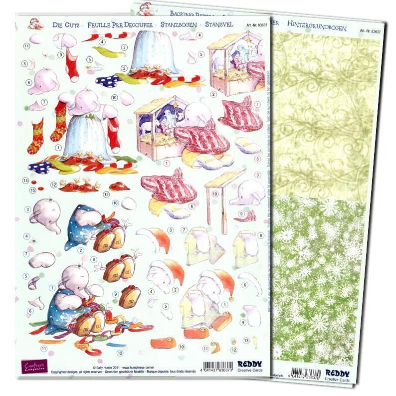 3D Precut (4 Scenes)Humphrey Elephant Christmas Manger/Backing Sheet