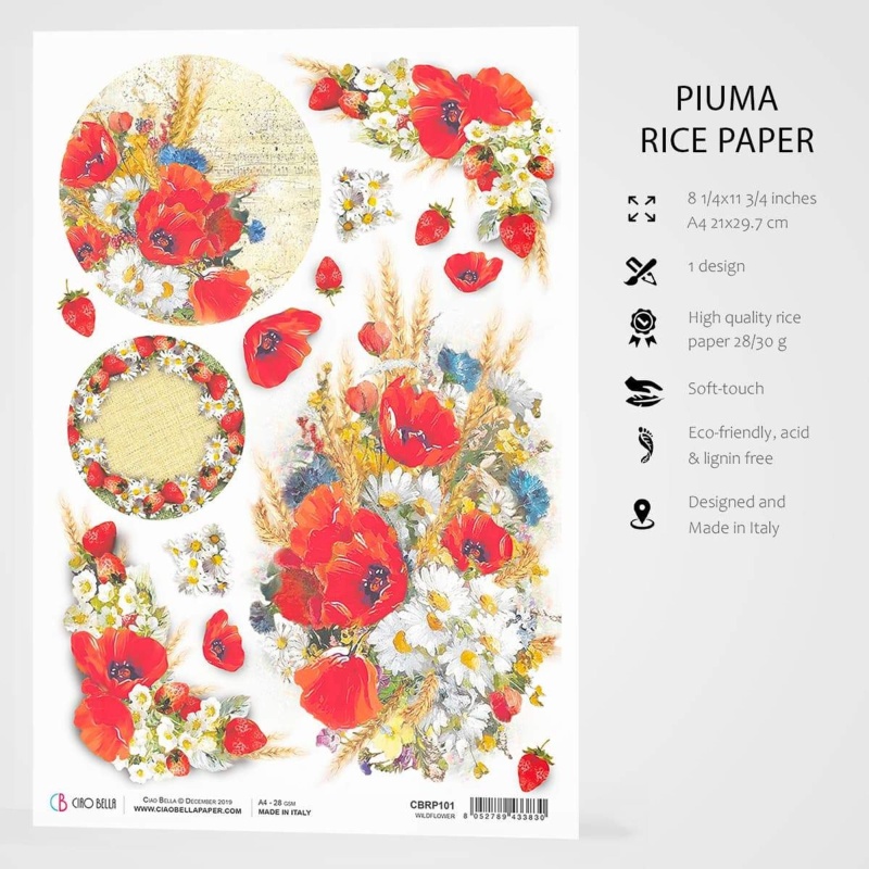 Ciao Bella Rice Paper A4 Wildflower