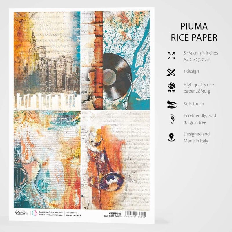 Ciao Bella Rice Paper A4 Blue Note Cards