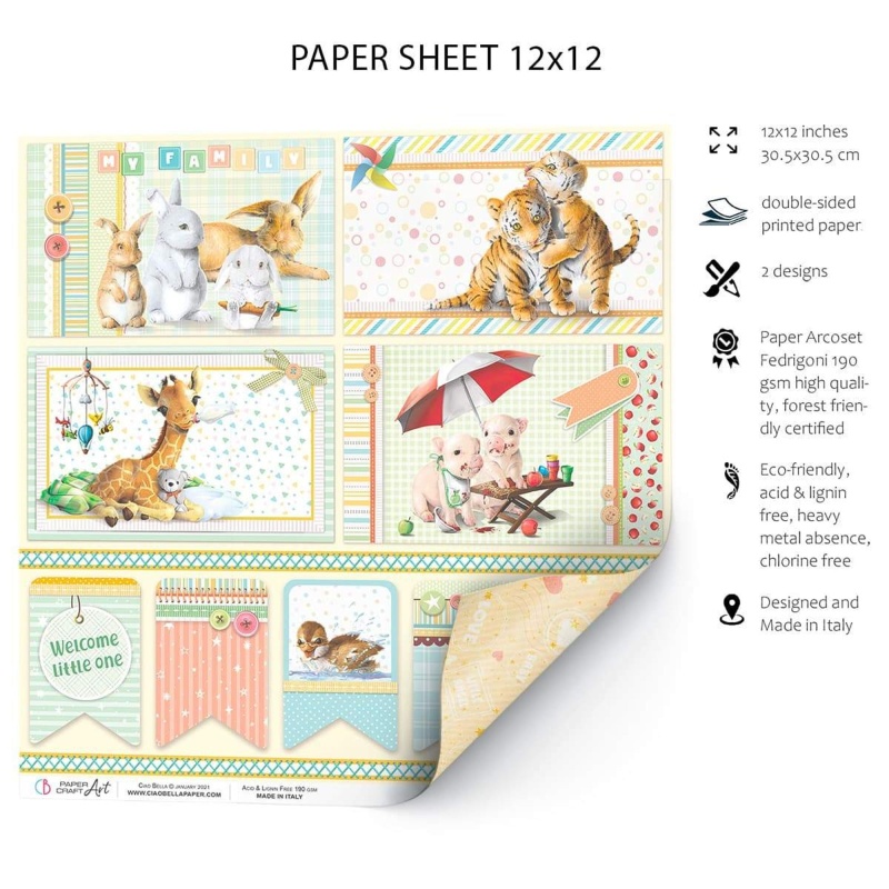 Ciao Bella My First Year Cards & Tags Paper Sheet 12"X12" 1 Sheet
