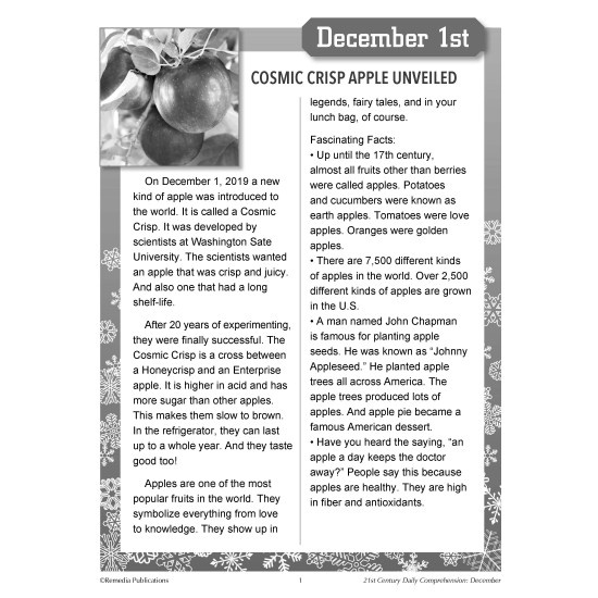 21St Century December Daily Comprehension - High Interest Reading Activities
