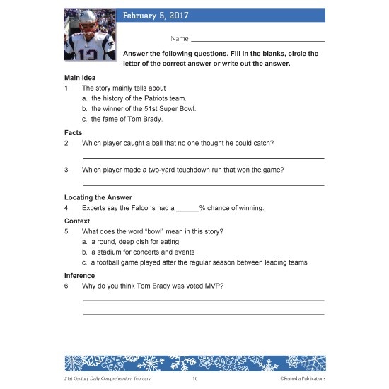 21St Century Winter Daily Comprehension Set: (December - February) Reading Activities