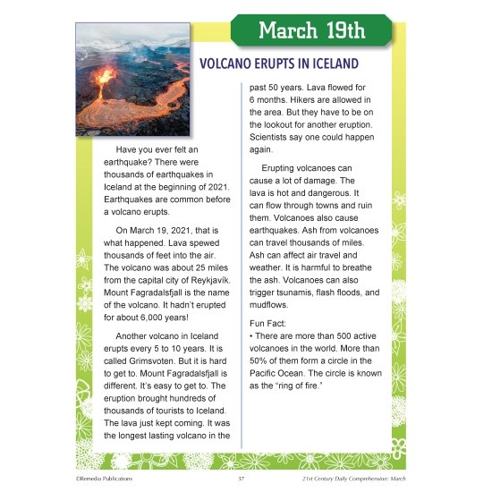 21St Century March Daily Comprehension: High Interest Reading Activities