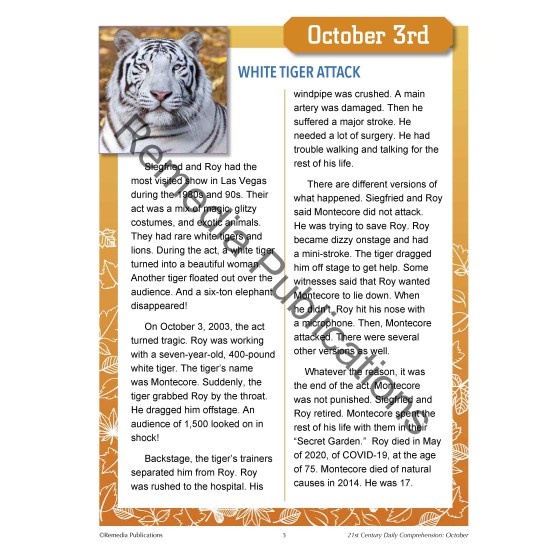 October Daily Comprehension - 21St Century