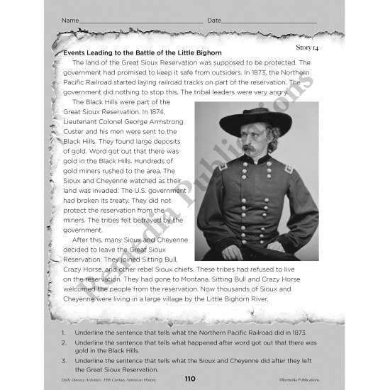 Daily Literacy Activities: 19Th Century American History Reading