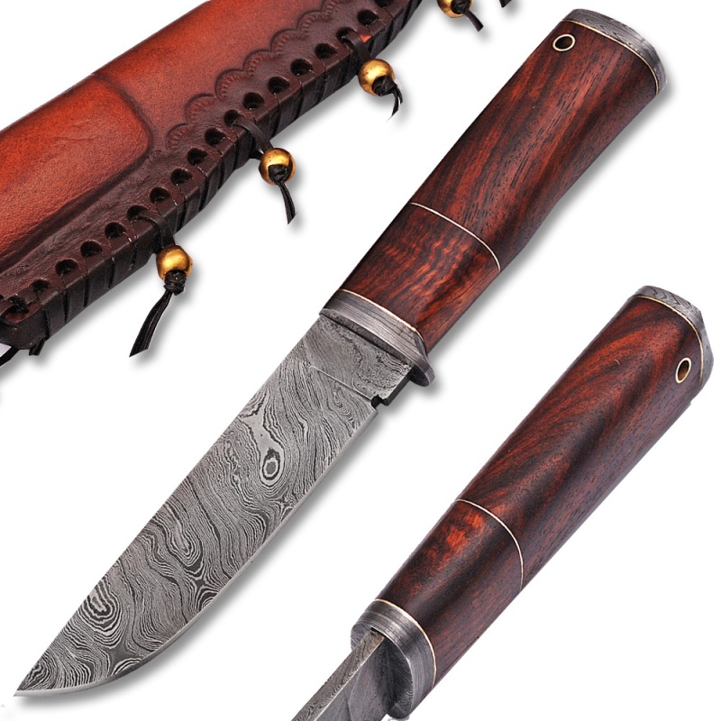 White Deer Damascus Bolster Rebel Komrad Damascus Knife