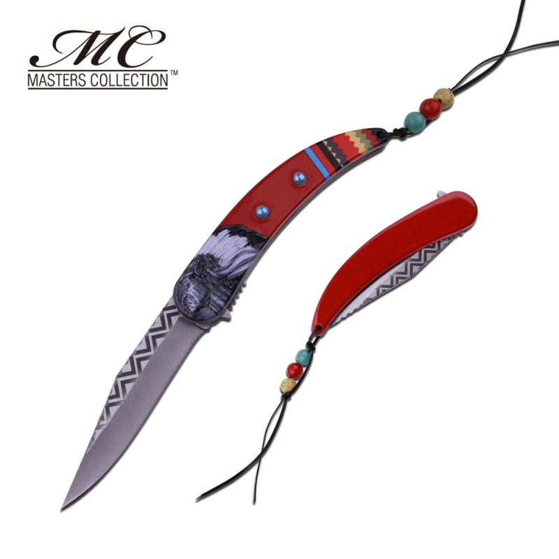 Mc Masters Collection American Indian Styled Red Spring Assisted Knife 3Cr13 Steel