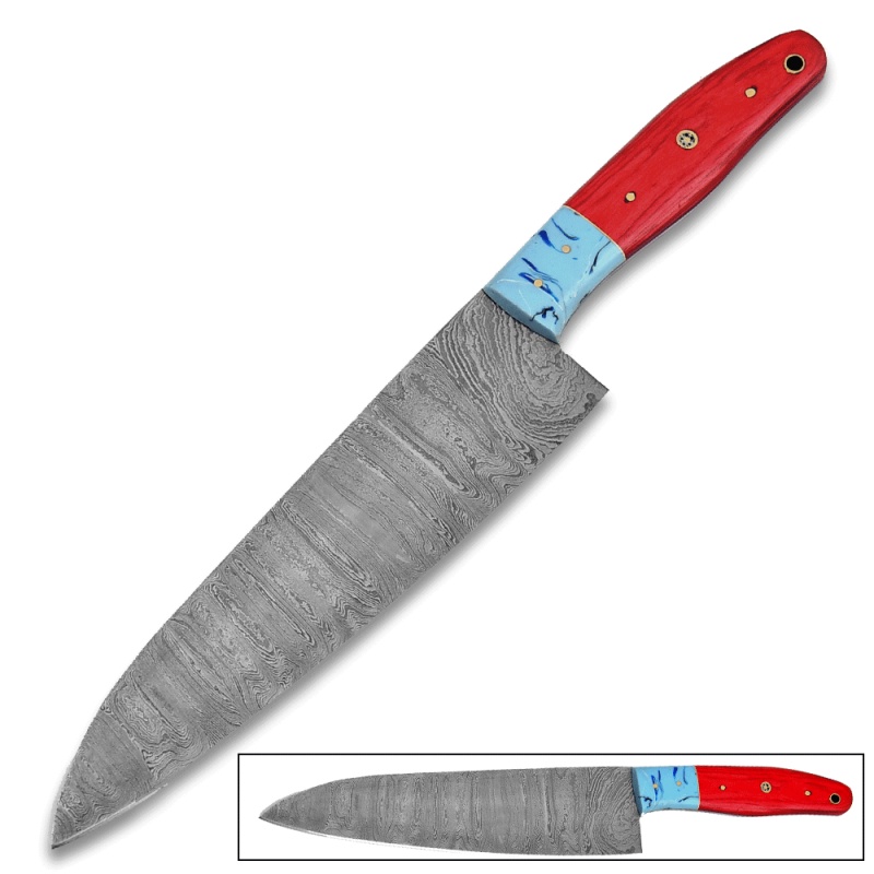 Handmade Damascus Chef Knife Frost Wood And Rasen Handle