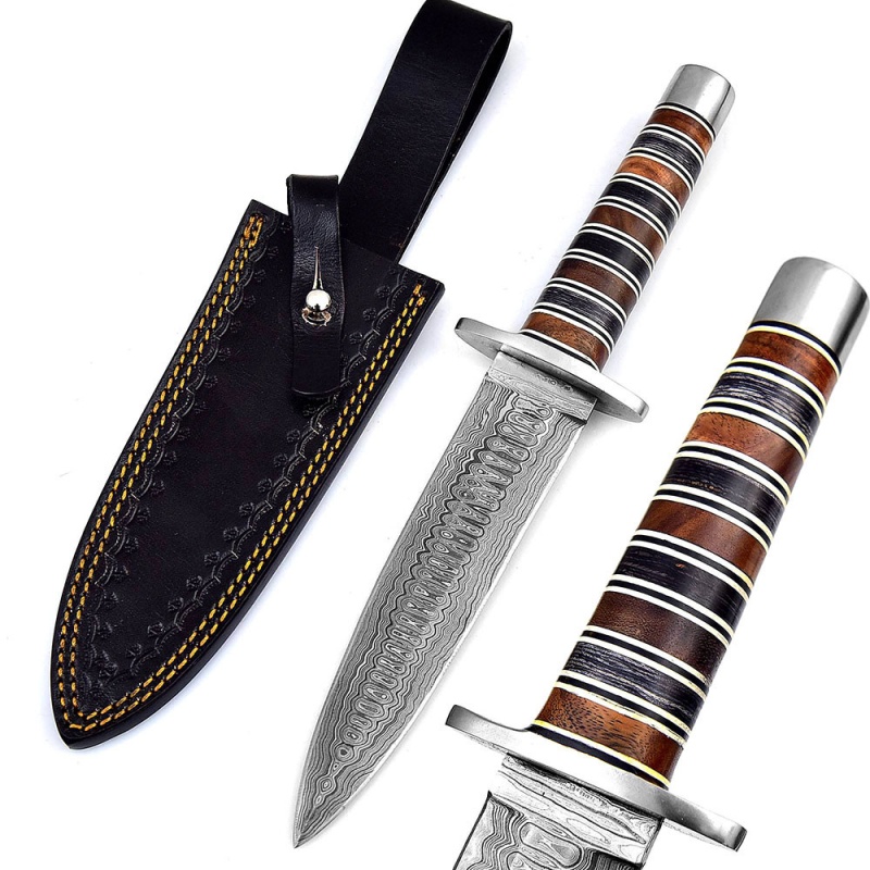 White Deer Unique Round Handle Custom Damascus Double Edge Dagger