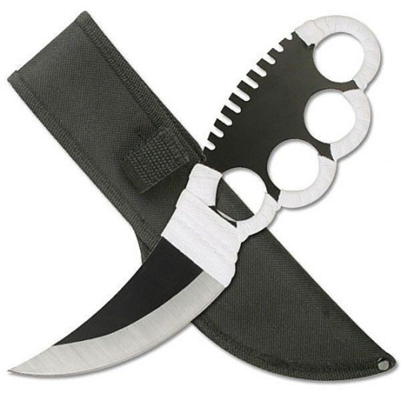 Metal Ninja Fighter Knife W/ Knuckle Guard & Sheath