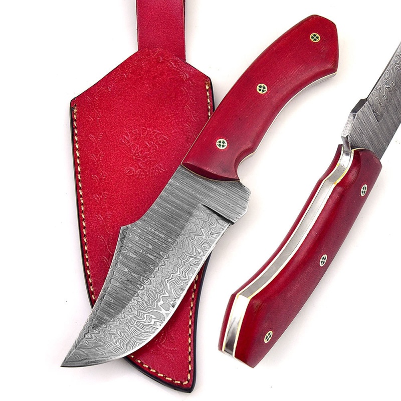 White Deer Damascus Steel Knife Bison Hunter