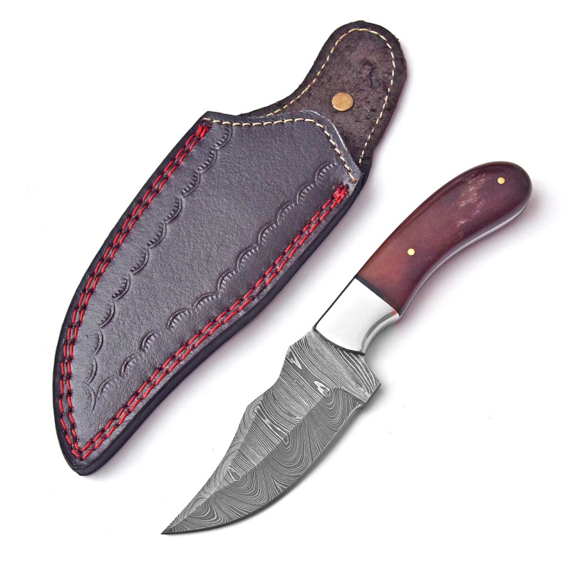 8" Damascus Steel Full-Tang Fixed-Blade Skinner-Hunting Knife With Brown W Handle