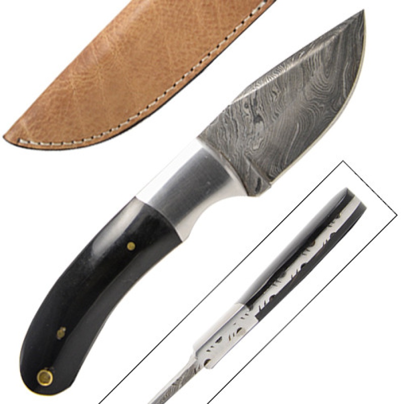 Custom Made Damascus Skinner Knife W/ Buffalo-Horn Handle