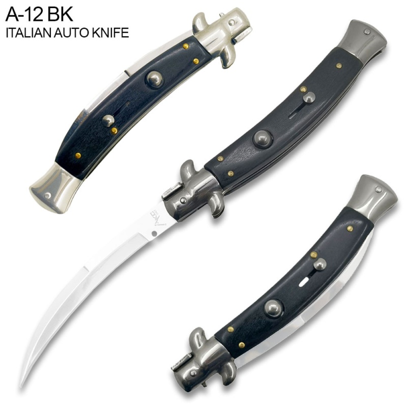 Black Italian 9.75" Stiletto Switch Curved Blade Pocket Knife