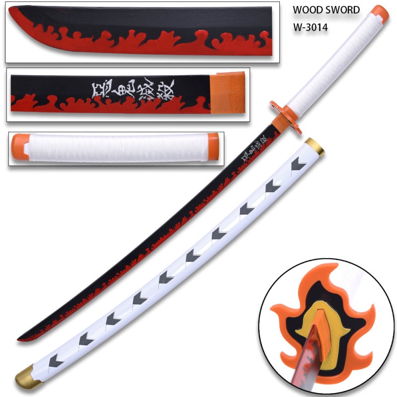 Demon Slayer - Kyojuro Rengoku Red Nichirin Wood Sword Katana W/Plastic Scabbard