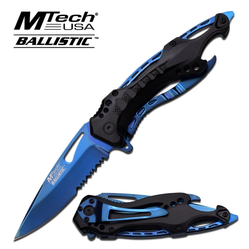 Mtech Sports Spring Assisted Knife - Blue Titanium Coated
