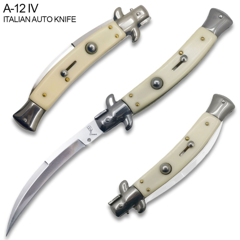 Ivory Italian 9.75" Stiletto Switch Curved Blade Pocket Knife