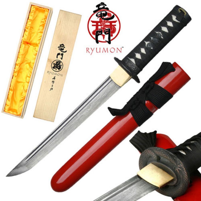 Ryumon Folded 1065 Dragon Tsuba Tanto Red