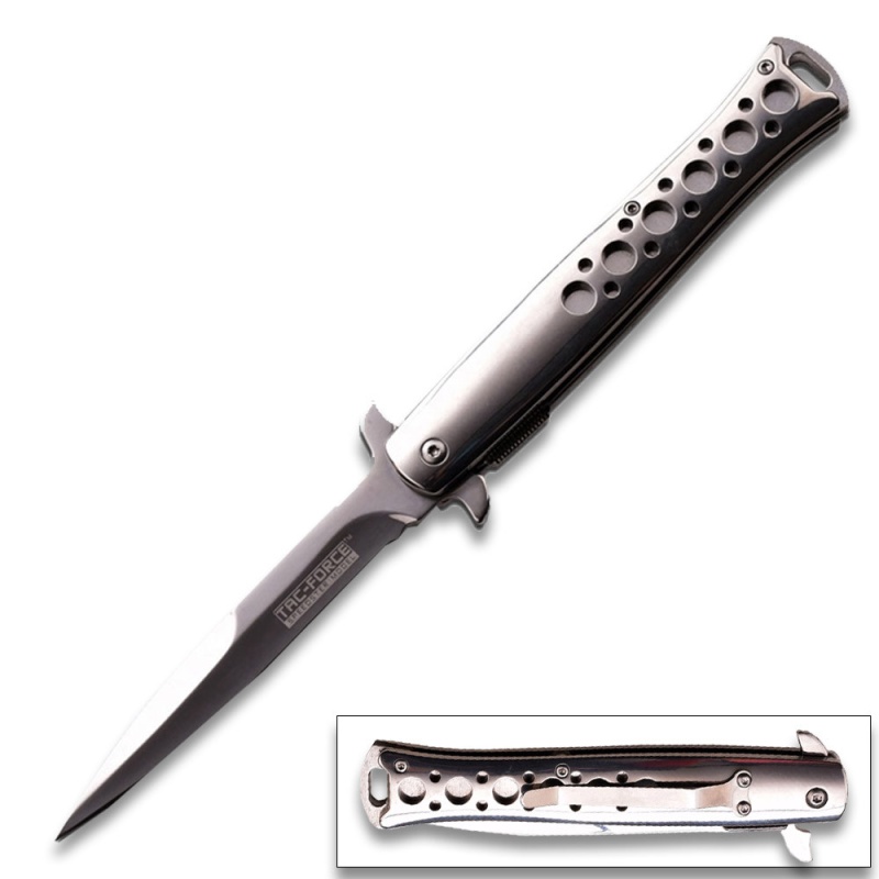 Tac-Force Spring Assisted Knife Silver Handle 5" Closed