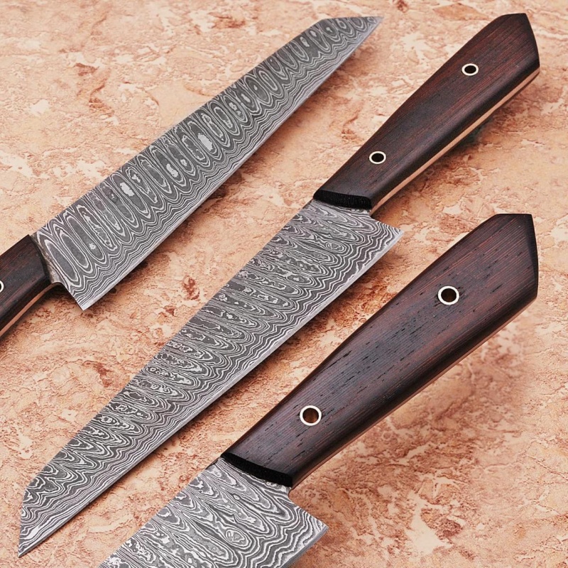 Custom Handmade Damascus Chef Knife with Wangi Wood Handle