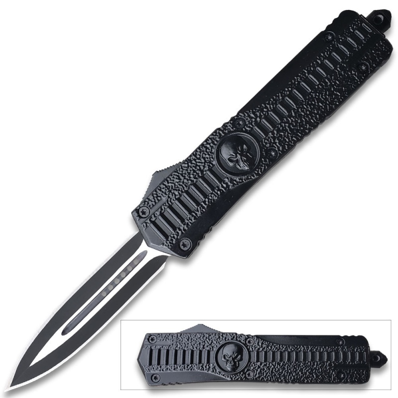 Venom Death Skull Auto OTF Knife – Death Warrior Spear Edge BK Handle
