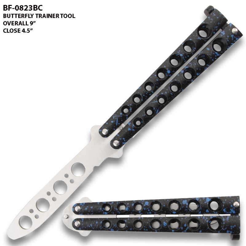 Black And Blue Marble Handle Balisong Butterfly Knife Trainer For Martial Art