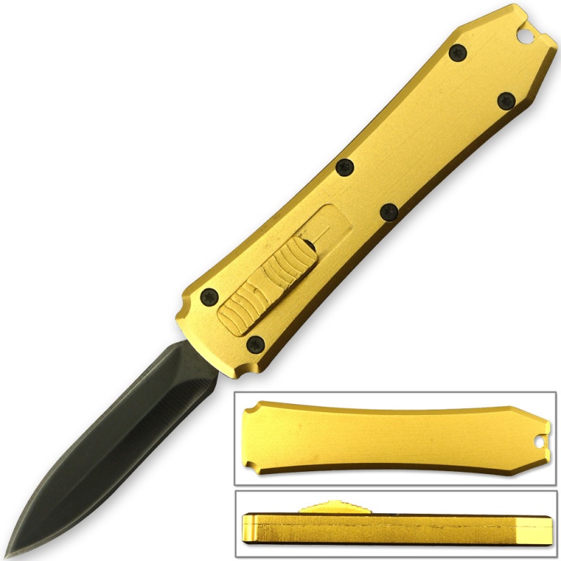 Legends Micro Otf Stiletto Blade Knife Gold Out The Front