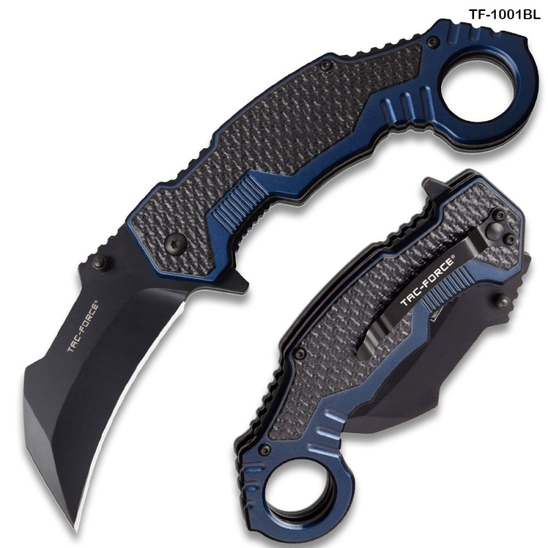 Tac Force Extreme Assisted Karambit Knife, Blue-Black Aluminum