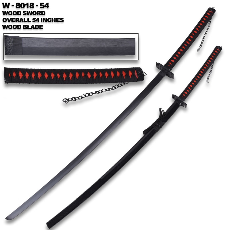 54" Best Anime Hero Wood Sword And Black Scabbard