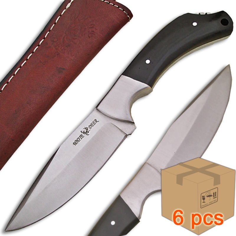 Case Of 6Pcs White Deer Full Tang J2 Steel Tactical Knife Buffalo Horn Grip Drop Point