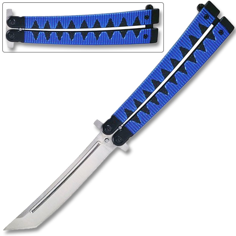 Butterfly Tanto Balisong Knife Samurai Style Aluminum Handle Blue & Black