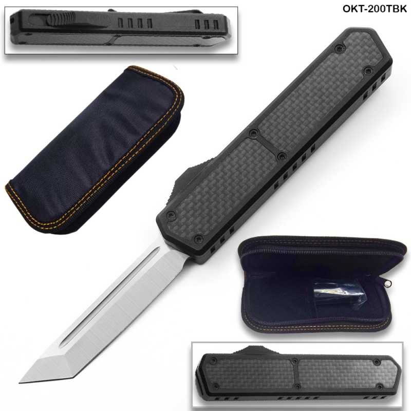 Black Cf Strike Otf Tactical D-2 Steel Cnc Black Alum Handle Auto Knife