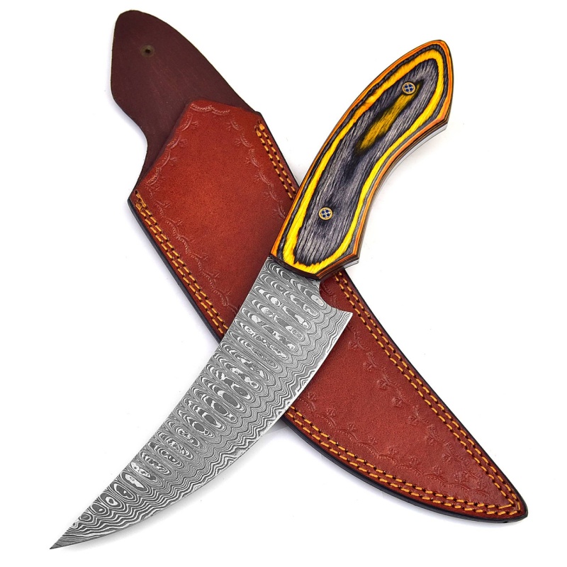 White Deer Executive Curved Blade Hand Forged Damascus Steel Knife Full Tang